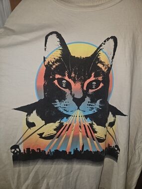 Playful Cat T-Shirt in Cream with Multicolor Print